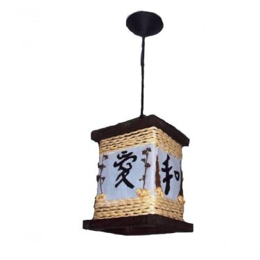 Imagem de Lustre De Teto Luminária Rústico De Corda Japonês Ideograma Artesanal Madeira Sala Quar...