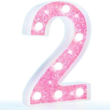 Imagem de Luz Decorativa Pooqla Número 2 Rosa con LED a Batería