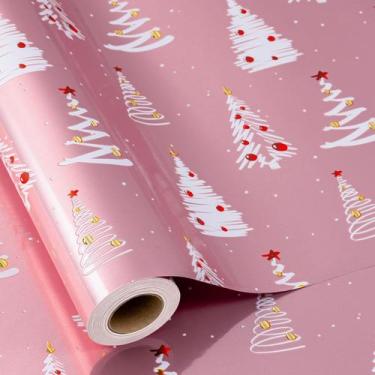 Imagem de Rolo de papel de embrulho para árvore de Natal rosa Burymento 43x10 m