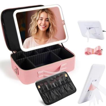 Imagem de Bolsa de maquiagem saiggnyy Large Travel com espelho LED e porta-pince