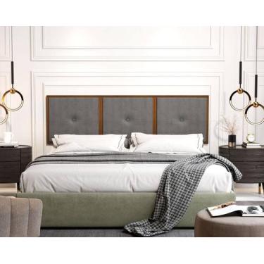 Imagem de Painel Cabeceira Box King 1,95 Madeira Suede Cinza - Comprar Moveis em