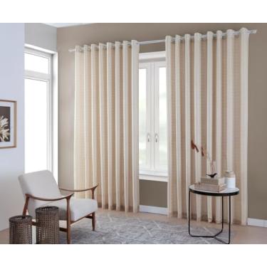 Imagem de Cortina Beatriz Blackout com Voil Xadrez 1,80m x 2,80m, Forro em PVC que Bloqueia 100% da Luz e Raios UV, Protege Móveis e Piso, Design Elegante e Sofisticado, Pronta para Instalar – MC Cortinas