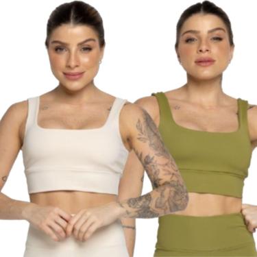 Imagem de KIT 2 Top Smart Alça Grossa Serra e Mar Alta Compressão Treino Academia Moda Fitness Musculação-Feminino