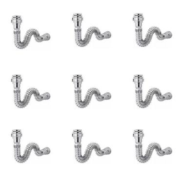 Imagem de Kit Sifão Extensível Sanfonado Flexível com 9 unidades PVC Cromado Bri