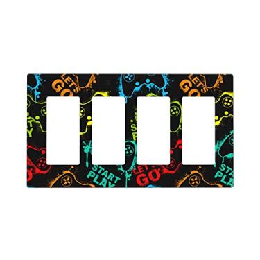 Imagem de Controle de videogame quádruplo Gang Rocker Capa decorativa para interruptor de luz, 4 - Placa decorativa de parede para decoração de gangue, tampa de tomada de receptáculo, 11,4 cm x 19 cm