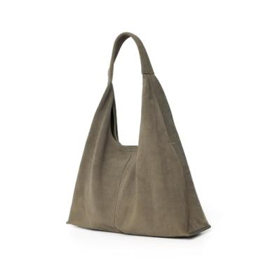 Imagem de VAKAER Bolsa Hobo Feminina de Couro de Camurça Genuína, Desleixada, Grande, Crescente, Ombro Crescente, Bolsa com Zíper Removível, Verde, Large, Couro de camurça macio com design clássico