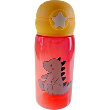 Imagem de Garrafa Squeeze Infantil com Canudo Silicone Trava e Tampa 500Ml Garrafinha de Água Criança Escolar (Dinossauro)