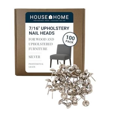 Imagem de House2Home Tachinhas de estofamento para móveis, cabeças de pregos de estofamento de 7/16" para acabamento de móveis, pregos decorativos para madeira e móveis estofados, 100 cabeças decorativas de unhas prateadas, kit de acabamento de unhas