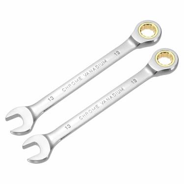 Imagem de HARFINGTON 2 peças chave de catraca de 13 mm métrico 12 pontos CR-V aço cromado alongamento caixa dupla chave catraca de extremidade aberta com 72 dentes e chave inglesa de engrenagem giratória de 5°