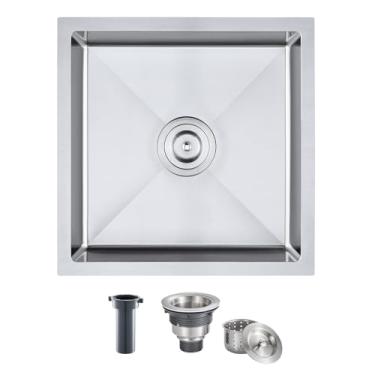 Imagem de MENATT Pia de cozinha pequena de 45,7 cm, pia de aço inoxidável 304, feita à mão, tigela única, tigela de 15 cm de profundidade, escovada