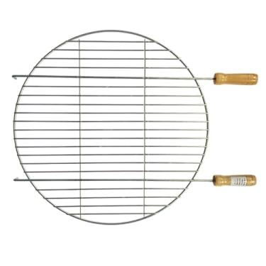 Imagem de Grelha Redonda de Aço Galvanizado para Churrasqueira, 44cm de Diâmetro, com Cabo de Madeira, Reforçada para Carnes, Legumes e Peixes