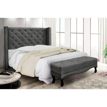 Imagem de Cabeceira Cama Box King 195cm e Recamier Vicenza Suede Cinza S04 - D'R