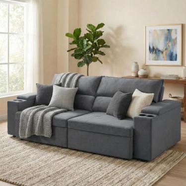 Imagem de Sofá Retrátil e Reclinável 3 Lugares Molas Ensacadas 200cm Veludo Hava