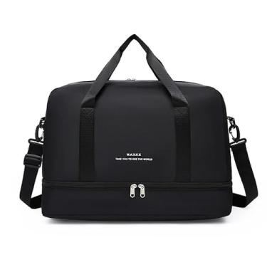 Imagem de Bolsa de Viagem com Compartimento para Sapatos, Cinza e Rosa, Alça Transversal, Mala Esportiva para Academia e Viagens (Preto)