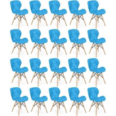 Imagem de Kit 20 Cadeiras De Jantar Charles Eames Slim Wood Estofada - Azul