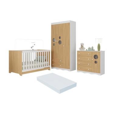 Imagem de Quarto de Bebê Completo com Berço Americano 3 em 1 Colchão Incluso Sonho Multimóveis MP4639