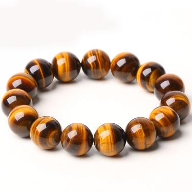 Imagem de Pulseiras de miçangas naturais Tiger Eye de 10 mm para homens e mulheres