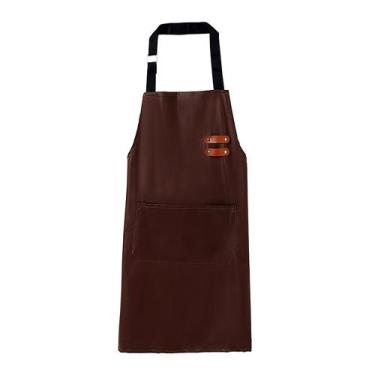 Imagem de Avental de couro PU impermeável com bolso unissex à prova de óleo - yi