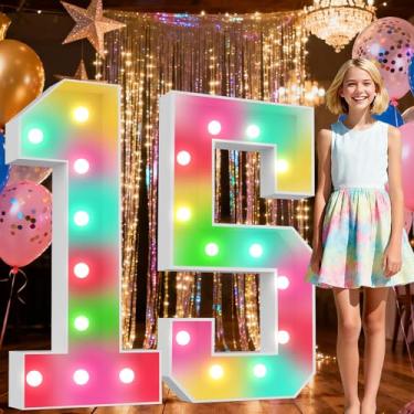 Imagem de Ledido Tenda para letreiro de 1,2 m com números iluminados, 34 cores que mudam de número, 1,2 m de altura com controle remoto, números grandes para festas de casamento, formatura, aniversário