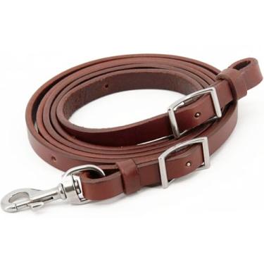 Imagem de Doqn Régua de couro Roper, rédea pesada de óleo pesado, 1,5 cm x 2,5 m, ferragens de aço inoxidável, marrom