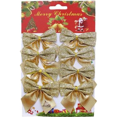 Imagem de Kit 96 Enfeite árvore Natal Lacinho Laço Gliter Dourado 6cm