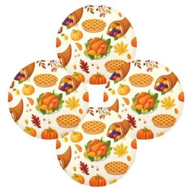 Imagem de Wassud Jogo americano conjunto de 4 tapetes redondos de peru assado de Ação de Graças para cozinha e jantar tapetes laváveis resistentes ao calor para decoração de mesa 39 cm