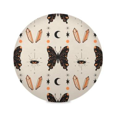 Imagem de Wassud Jogo americano borboletas pretas tapetes de mesa redondos para cozinha e jantar tapetes laváveis resistentes ao calor decoração de mesa 39 cm