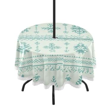 Imagem de CEBUGI Toalha de mesa redonda para uso ao ar livre, padrão natalino, impermeável, com furo Umberlla, capa de mesa lavável para pátio, cozinha, sala de jantar, 152 cm