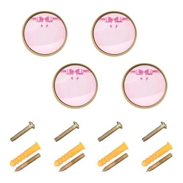 Imagem de Burbuja Puxadores de armário de cozinha rosa com laço no pacote com 4, puxadores redondos de 3,5 cm, puxadores de cômoda com parafusos para armários de cozinha, quarto, armário