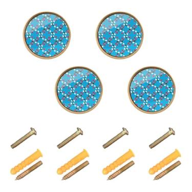 Imagem de Burbuja Maçanetas de armário de cozinha Cherries on Blue, pacote com 4, puxadores redondos de 3,5 cm, puxadores de cômoda com parafusos para armários de cozinha, quarto, armário