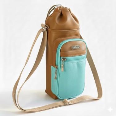 Imagem de Bolsa Térmica (CARAMELO COM TIFFANY) GALANTE para Garrafa de 1 LITRO em Couro Sintético - Coleção Cores VERÃO 2026