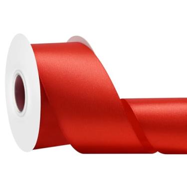 Imagem de Simplegoal Fita de cetim vermelha dupla face 5,8 cm x 65 metros fitas vermelhas de poliéster para embrulho de presente, fita de tecido para artesanato, buquê de flores, costura, artes, decoração de