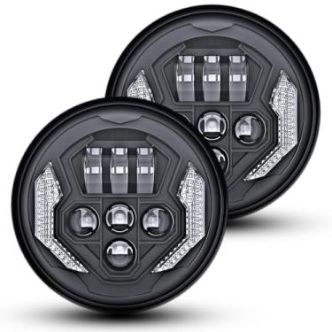 Imagem de Sinoparcel Faróis de LED redondos de 18 cm, H6024 6024 etc. Substituição para Jeep Wrangler JK JKU TJ LJ com DRL e seta, feixe selado Hi/Lo com adaptador H4-H13, pacote com 2