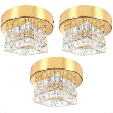 Imagem de Kit 3 Spot Cristal Quadrado Sobrepor Dourado Plafon Lavabo - Acienda