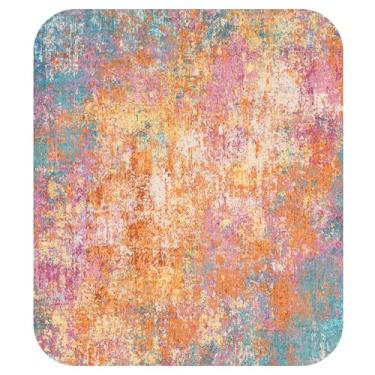 Imagem de RELEANY Tapetes laváveis, quadrados, 2,4 m, antiderrapantes, modernos, abstratos, macios para sala de estar, entrada, quarto, berçário, padrão, laranja, azul, rosa, amarelo, colorido