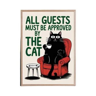 Imagem de Arte De Parede Gato Preto: Pôster Moderno Pop Divertido De Animal, Ilu