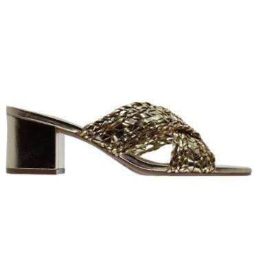 Imagem de Tamanco Salto Médio Feminino Arezzo A10055 Dourado-Feminino