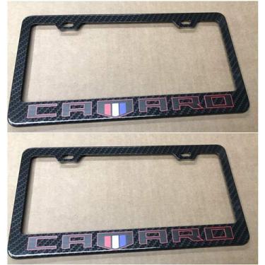 Imagem de 2 peças de suporte de moldura de placa de licença esportiva de fibra de carbono para Chevy Camaro-aço inoxidável