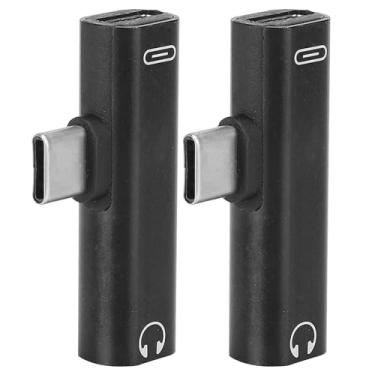 Imagem de aqxreight 2 Unidades 2 Em 1 Tipo C para 3,5 Mm Cabo de áudio Auxiliar Carregador Adaptador Distribuidor de Fone de Ouvido Carregando 3 5 Mm Com Conector Pode Ouvir Carregando Enquanto Fone de (Preto)