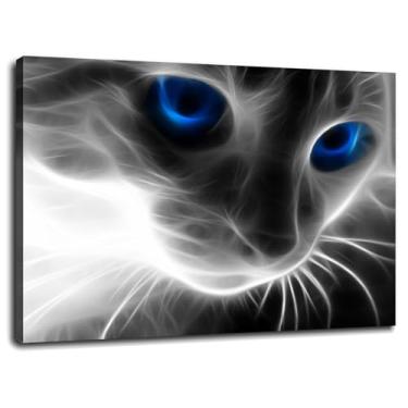 Imagem de Fractailus Impressão em Tela Gatos Olhos Azuis Poster Arte de Parede Para Casa 1 Peça Decorações Com Moldura 25.4 cm x 20.3 cm