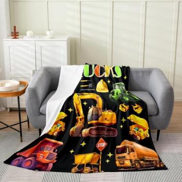 Imagem de Cobertor de flanela infantil de trator de desenho animado, cobertor de cama de caminhão de escavadeira para meninos e meninas, cobertor de lã para veículos de equipamentos de construção, cobertor