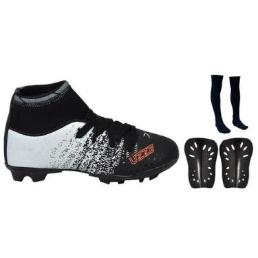 Imagem de Chuteira Infantil Campo Botinha Cano Alto Gramado Travas + Meião + Can