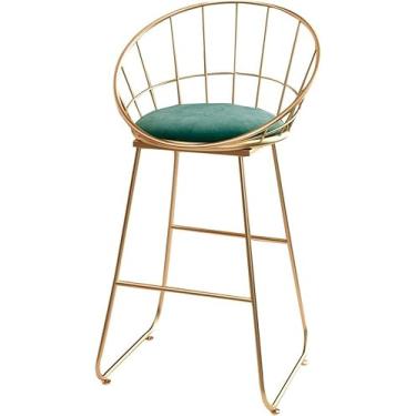 Imagem de Bancos De Bar De Metal Cadeira De Café Da Manhã De Cozinha Banquetas De Balcão Doméstico Com Almofadas De Assento Estofadas, Green, Height 45cm