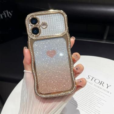 Imagem de ZTOFERA Capa de diamante brilhante para iPhone 13/14, moldura ondulada encaracolada com cartão de padrão gradiente, TPU macio fino e capa protetora completa para câmera, design bonito e transparente
