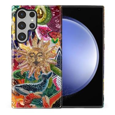Imagem de Goodsprout Capa para Samsung Galaxy S23 Ultra, silicone TPU de camada dupla + PC rígido, à prova de choque e resistente a arranhões, colagem retrô sol celestial corpo mosaico porcelana