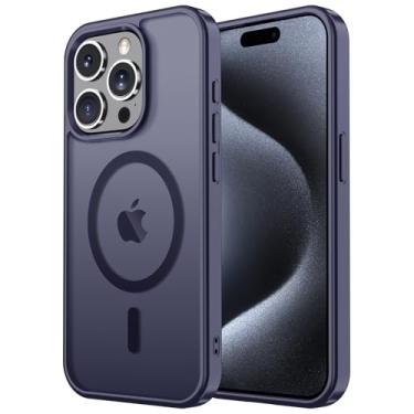 Imagem de Janmitta Capa magnética para iPhone 16e, com protetor de tela, compatível com MagSafe, proteção contra quedas de grau militar, capa de telefone fosca translúcida fina à prova de choque, roxo escuro