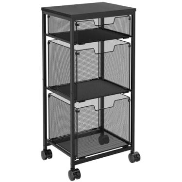 Imagem de Sbanmao Carrinho de armazenamento com gavetas 2L + 1S, carrinho utilitário de metal com tampo de madeira, carrinho organizador de arte de artesanato resistente para sala de aula, escritório, casa