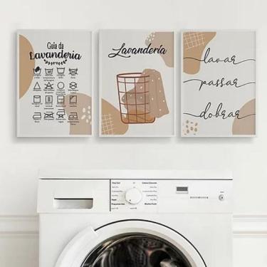 Imagem de Kit 3 Quadros Guia Para Lavanderia 45X34Cm - Madeira Branca