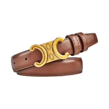 Imagem de Cinto Feminino De Couro Genuíno Com Fivela Dourada De Alta Qualidade P