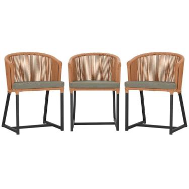Imagem de 3 Cadeiras De Jantar Noronha Preta Corda Náutica E8 Trama Terra Cota